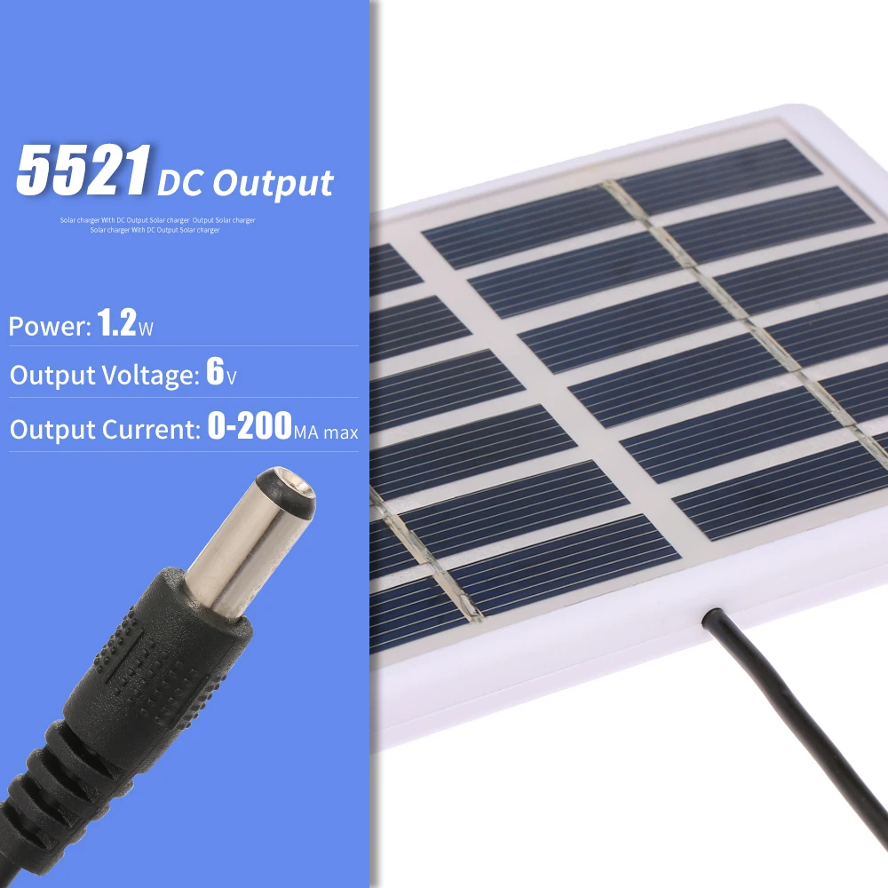 1 2 W/6V портативное солнечное зарядное устройство с 5521 DC выходным кабелем Зарядное