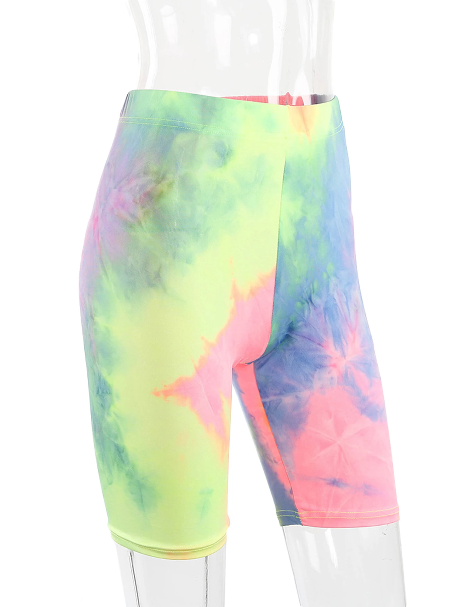 

Hot Sale Women Mid Thigh Stretch Short Leggings High Waist Colorful Tie Dye Yoga Bicycle Capri Pants Sweatpants Casual