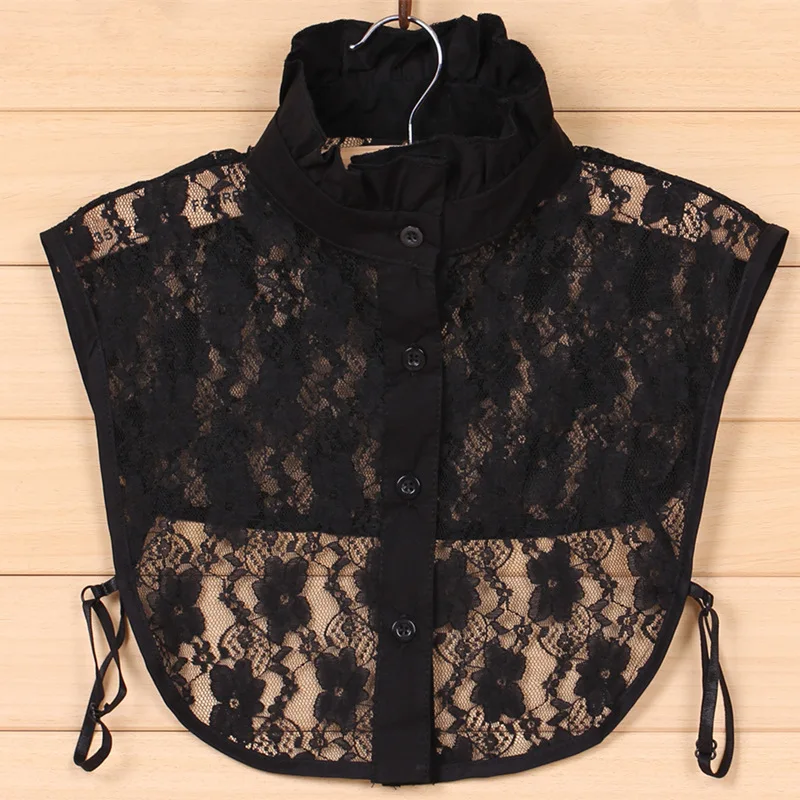 

Aesthetic black Lace Stitiching Patchwork Fake Collar Women fashion Ladies Bling Rhinestone Lapel Shirt Blouse Detachable Collar