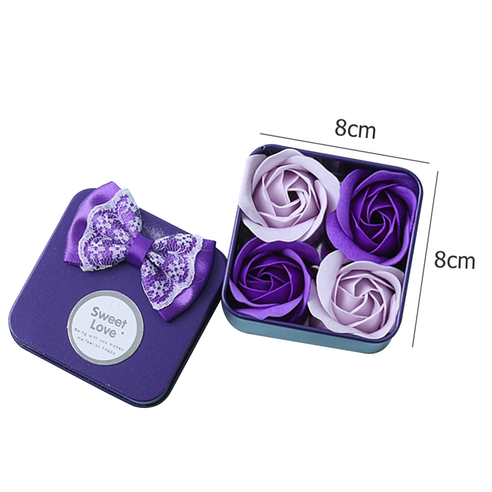 

4pcs Essential Bath Body Petal Soap Scented Rose Flowers Patterns with Tinplate Box for Wedding Decoration Valentine Day Gift