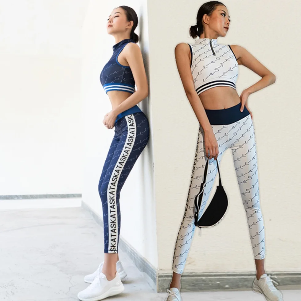 

EF6976 Women Yoga Set Print Fitness Tracksuit Running Jogging Top Leggings Sports Suit Gym Sportswear Workout Clothing