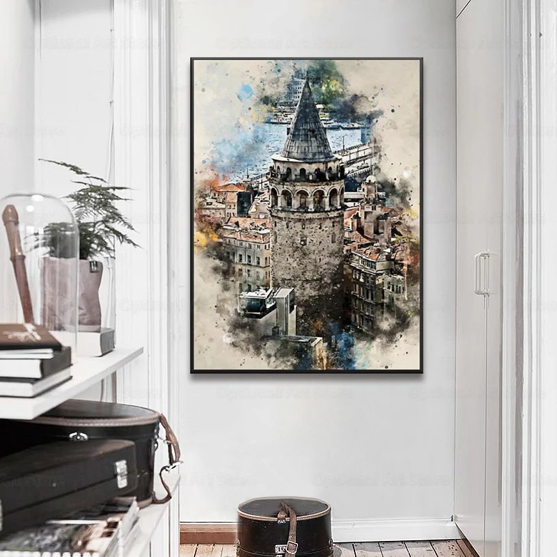 

Istanbul in Watercolor Art Canvas Poster Home Decor Painting