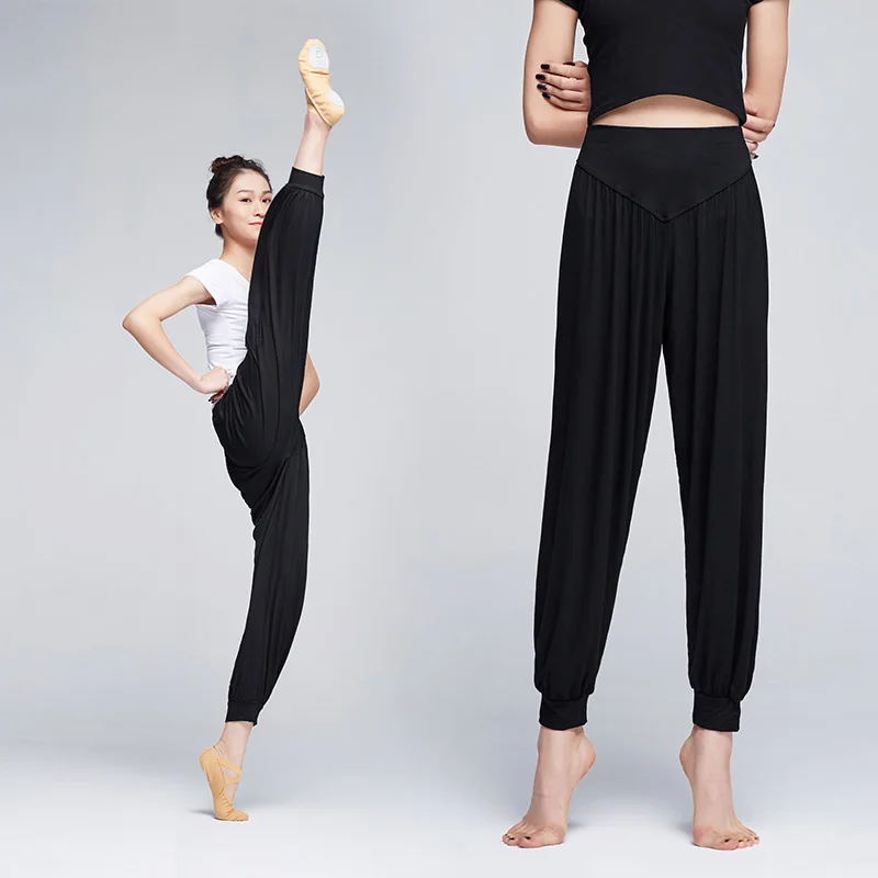 Женские шаровары черные хлопковые повседневные брюки для бега йоги балета танца