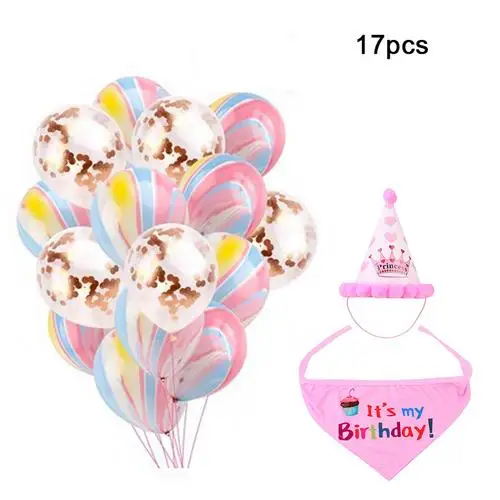 Balloon set pink Шляпка для питомца собаки кошки на день рождения с фольгированным воздушным шаром кошка следы воздушный шар с днем рождения баннер шляпа День рождения набор украшения для вечерние - Цвет: Balloon set pink