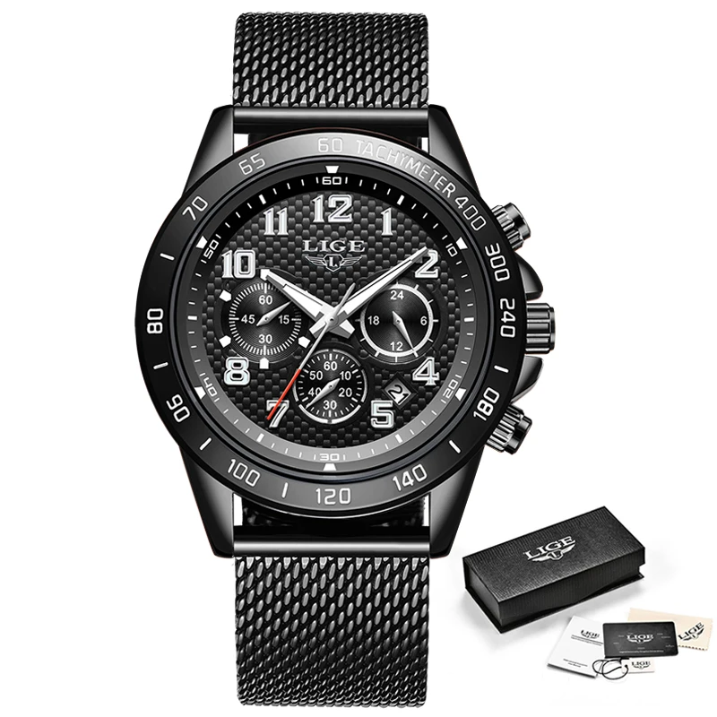 

2021 LIGE Mens Watches Top Luxury Brand Business Watch Men Chronograph Full Steel Waterproof Analog Quartz Wristwatch Male Clock