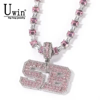uwin pink baguette letters custom name necklace pendant with heart tennis chain or baguetter chain iced out personalized jewelry