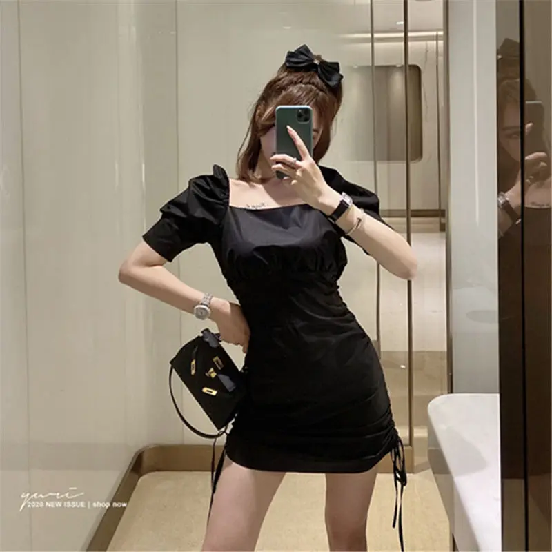 

Women's Dress Spring Summer Style Women's A-Line Square Puff Sleeve Sexy Slim Modern Girl Fashion Design Ladies Dress SS3241