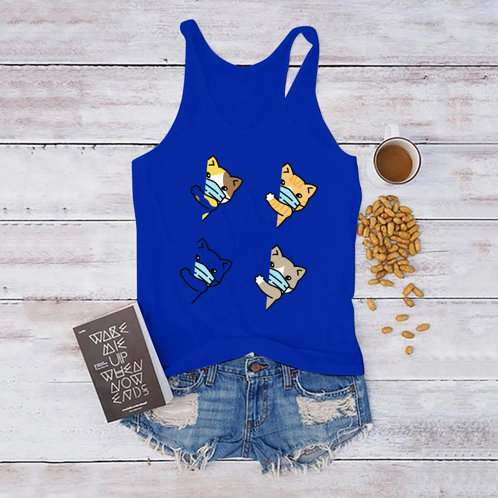 Женская летняя свободная футболка без рукавов с принтом