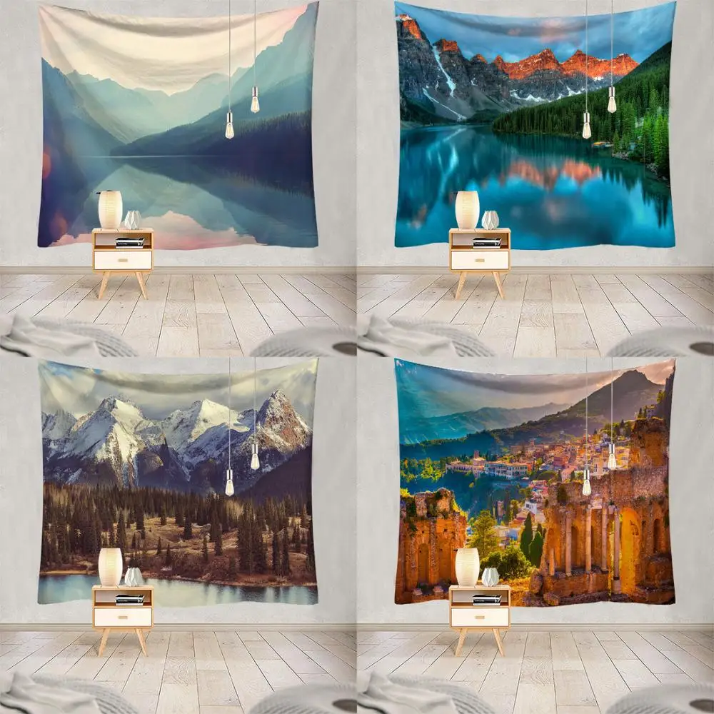 Недорогой гобелен с изображением гор и озера настенное пляжное полотенце