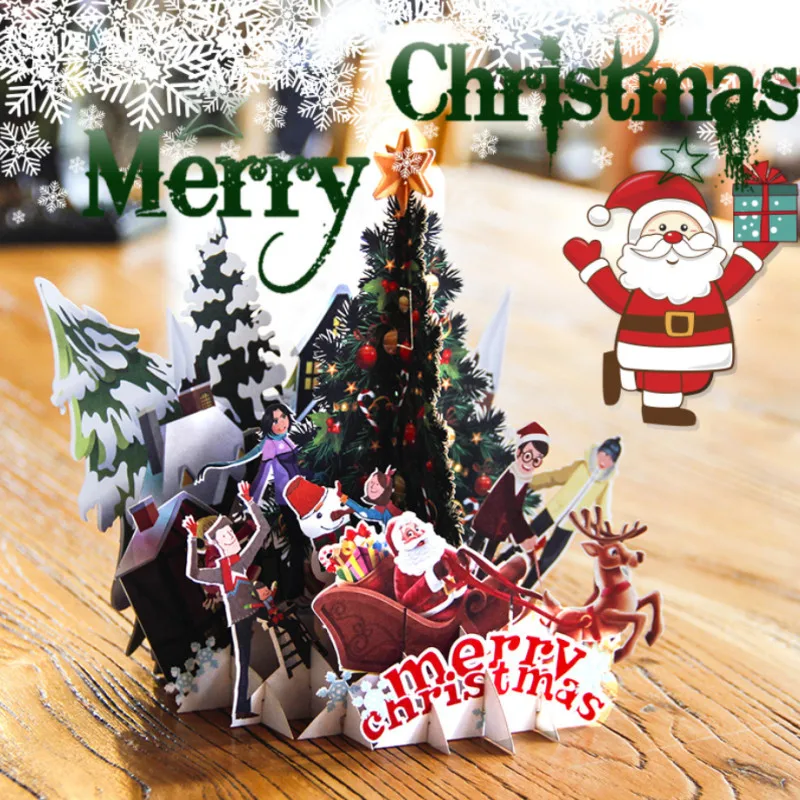 3D открытки с выдвижным изображением рождественского оригами бумажные лазерной