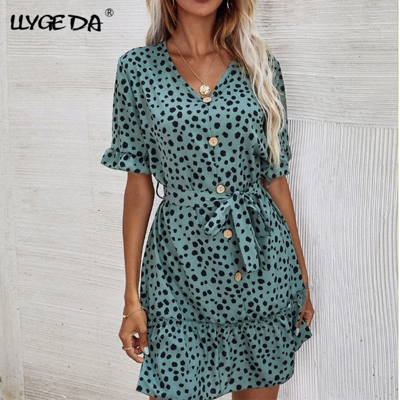 

Summer Women's Dress 2021 Polka Dot Printing Sleeveless Long Dresses For Women Casual High Neck Waist Slim Fit Female Vestidos