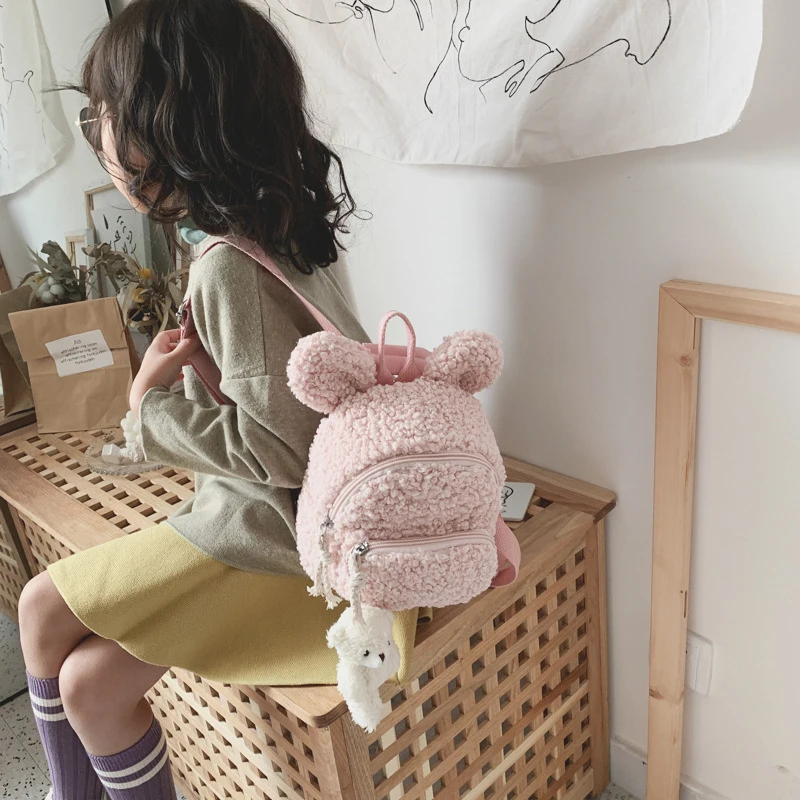 2021 Kids Backpack School Bag Light Backpack Small Solid Color Cute Plush Gifts Toys Rabbit Bear School Bag  For Kids