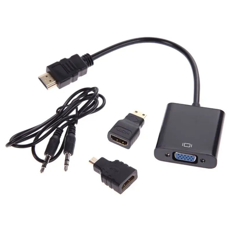 1080P Micro-HDMI/Mini HDMI/HDMI в VGA конвертер адаптер с о-видео кабелем черный | Электроника