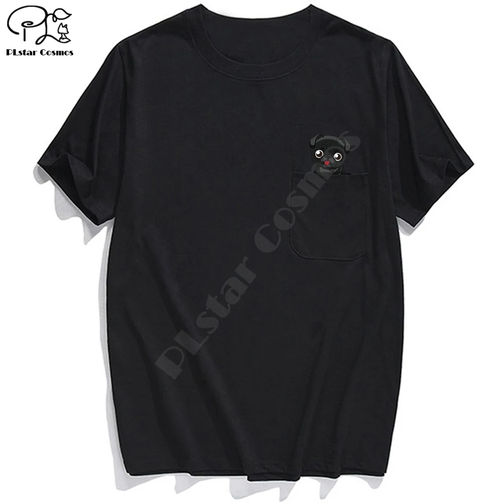 

T Shirt Fashion Brand summer pocket funny dog printed t-shirt men for women shirts Hip hop tops black cotton tees style-11