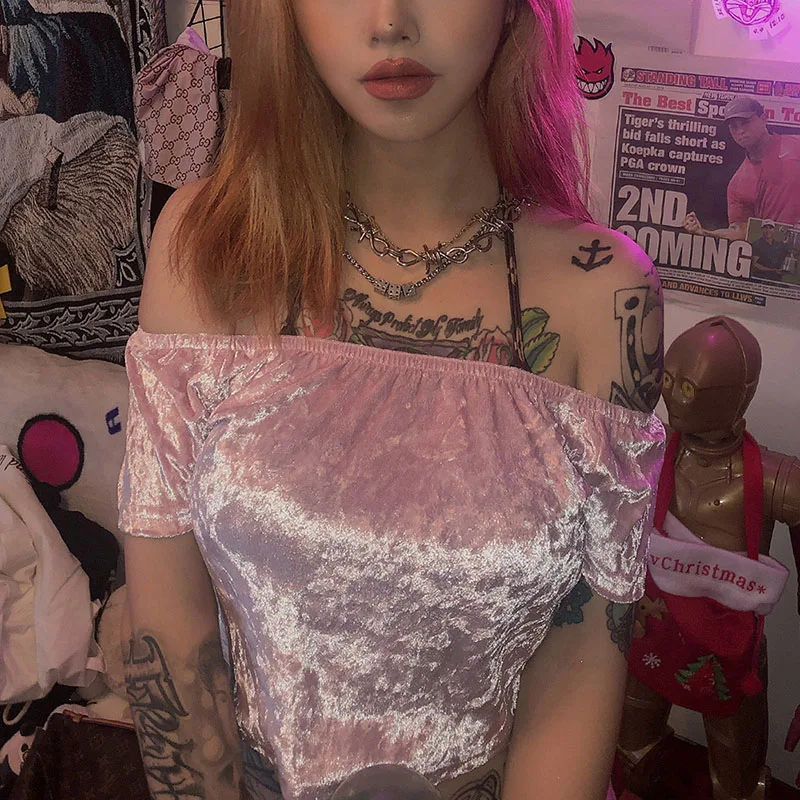 Harajuku футболка сексуальная черная Просвечивающая женский короткий топ летний