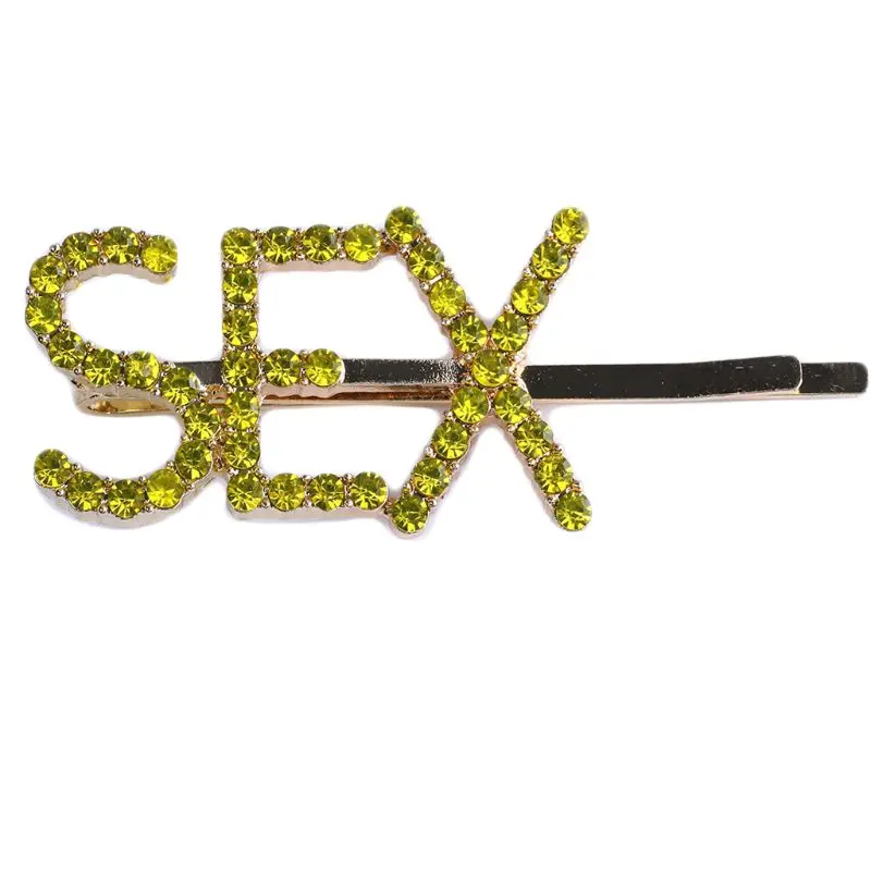 

Minimalist Women Glitter Sex Letters Hair Clip Jewelry Imitation Crystal Rhinestone One Word Bobby Pin Party Side Bangs Barrette