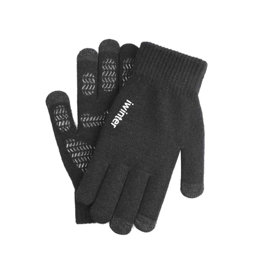 

Зимние мужские и женские вязаные перчатки для сенсорных экранов высококачественные мужские варежки толстые теплые кашемировые однотонные...
