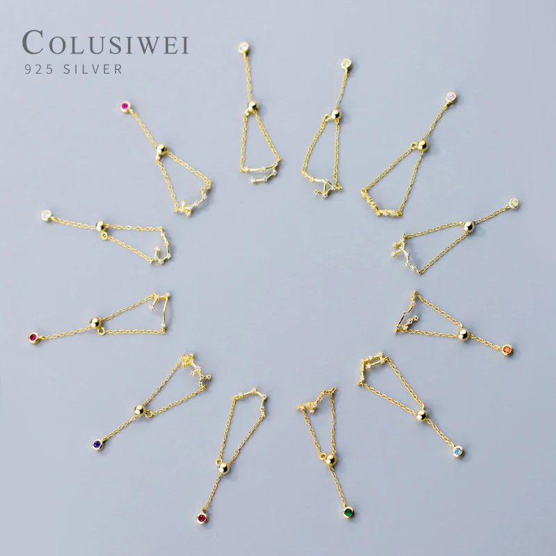 Подлинное серебро 925 пробы 12 созвездий регулируемое кольцо на палец женское