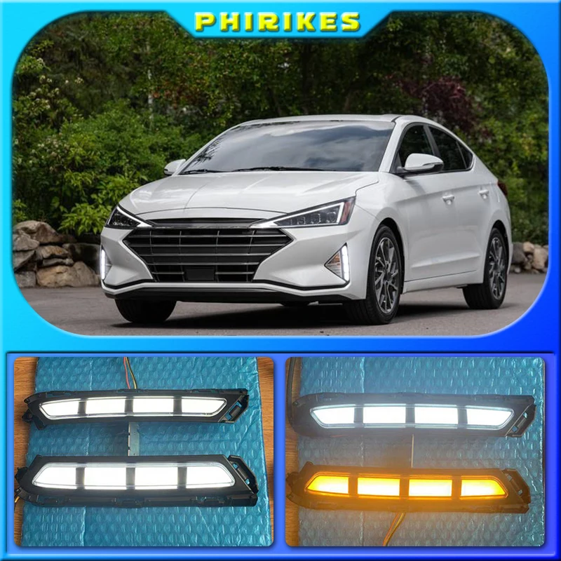 

DRL для Hyundai Elantra 2019 2020 AVANTE светодиодсветодиодный дневные ходовые огни дневной свет противотуманная лампа с желтым указателем поворота стиль...