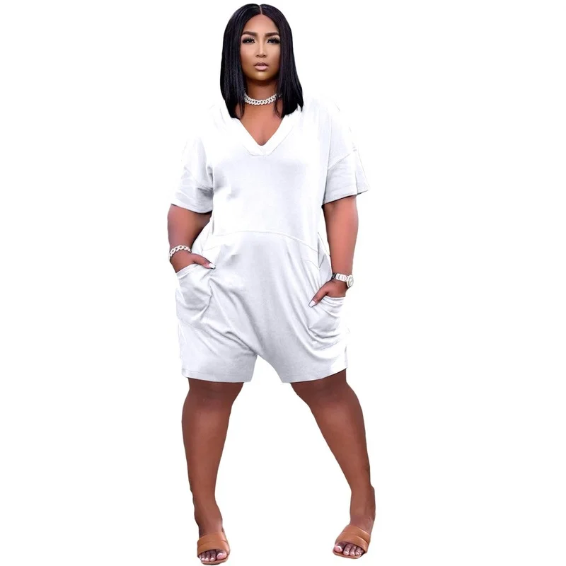 

Женский свободный комбинезон на молнии, повседневный однотонный комбинезон с V-образным вырезом и карманами, модель 2021 года