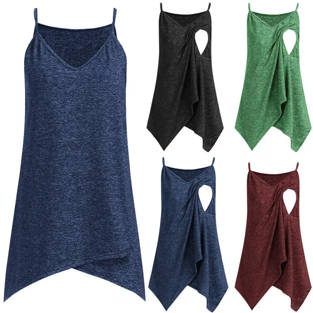 

Summer comfortable sexy maternity dress V-neck irregular hem solid color camisole maternity dress plus size women's clothing