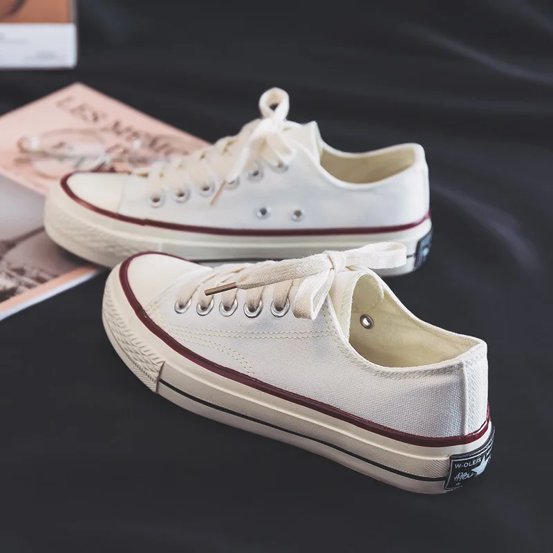 The new spring and summer 2021 han edition canvas shoes female students clean oil white shoe female leisure running sneakers