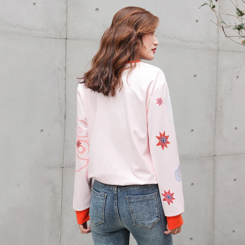 Trytree 2019 осенние женские модные толстовки с принтом Феникс пуловеры круглым