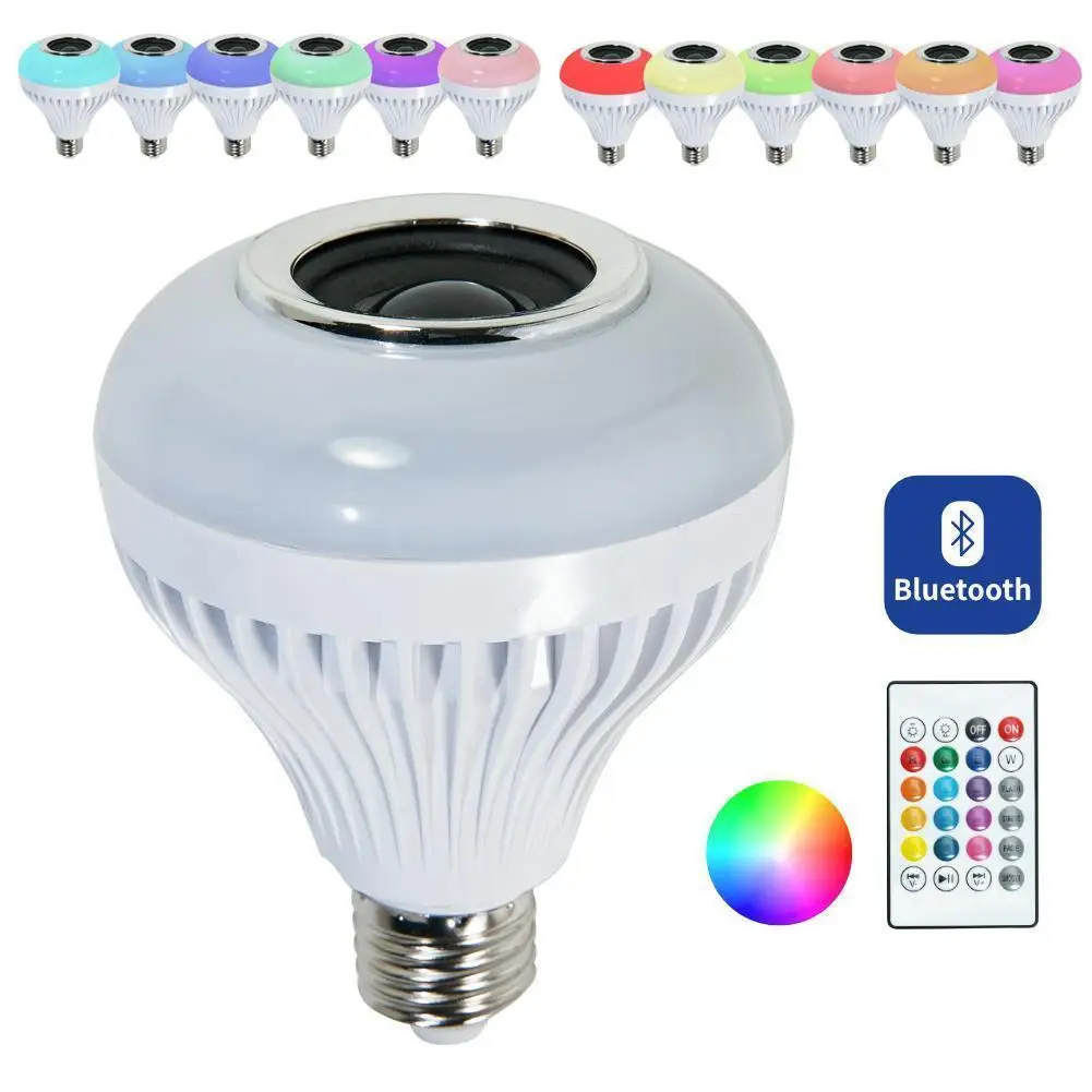 

Portable Bluetooth Speaker LED Bulb Smart LED Music Speakers RGB Playing Bulb E27 Boombox Control LED Speaker Remote 12W Li J4D7
