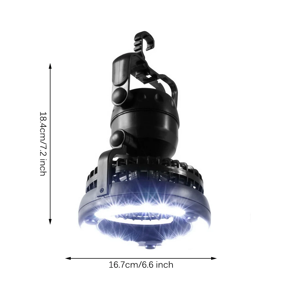 

2 In 1 Portable LED Camping Lantern With 18 LED Flashlight Ceiling Fan For Outdoor Hiking Fishing Outages And Emergencies Tent