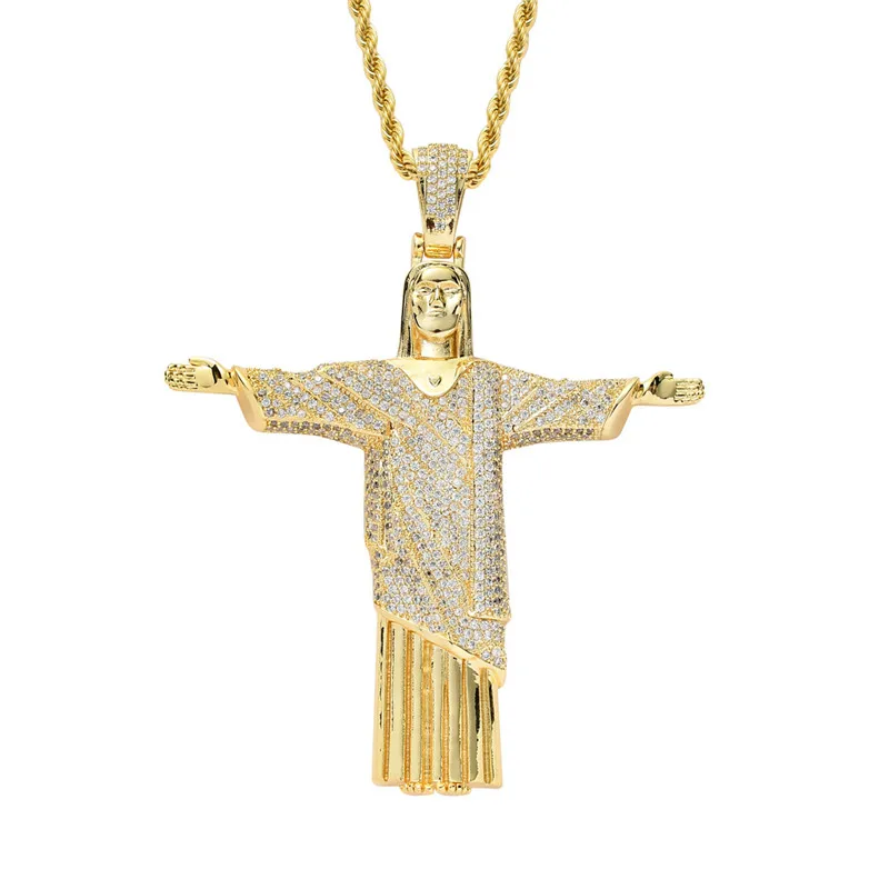 Iced Out Jesus Cross Большая подвеска мужское ожерелье в стиле хип хоп 2 вида цветов модное