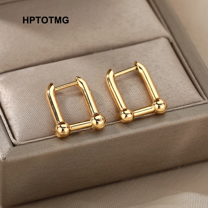 

French Ear Buckle Goth Geometric Small Hoop Earrings for Women Gold Aesthetic Stud Earrings 2021 Trend Piercing Charms Jewelry