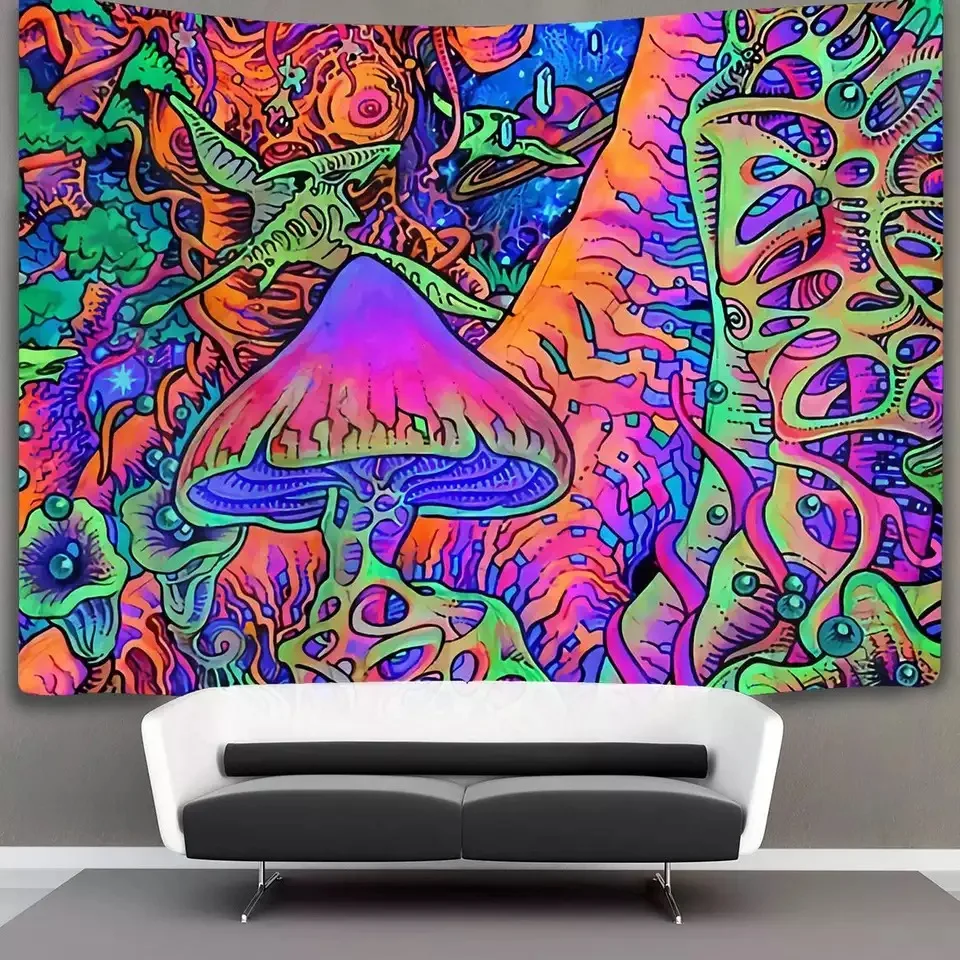 

Psychedelic Forest Pterosaur Large Mushroom Hippie Tapestry Wall Hanging Art Background Mandala Wall Carpet Landscape Home Decor