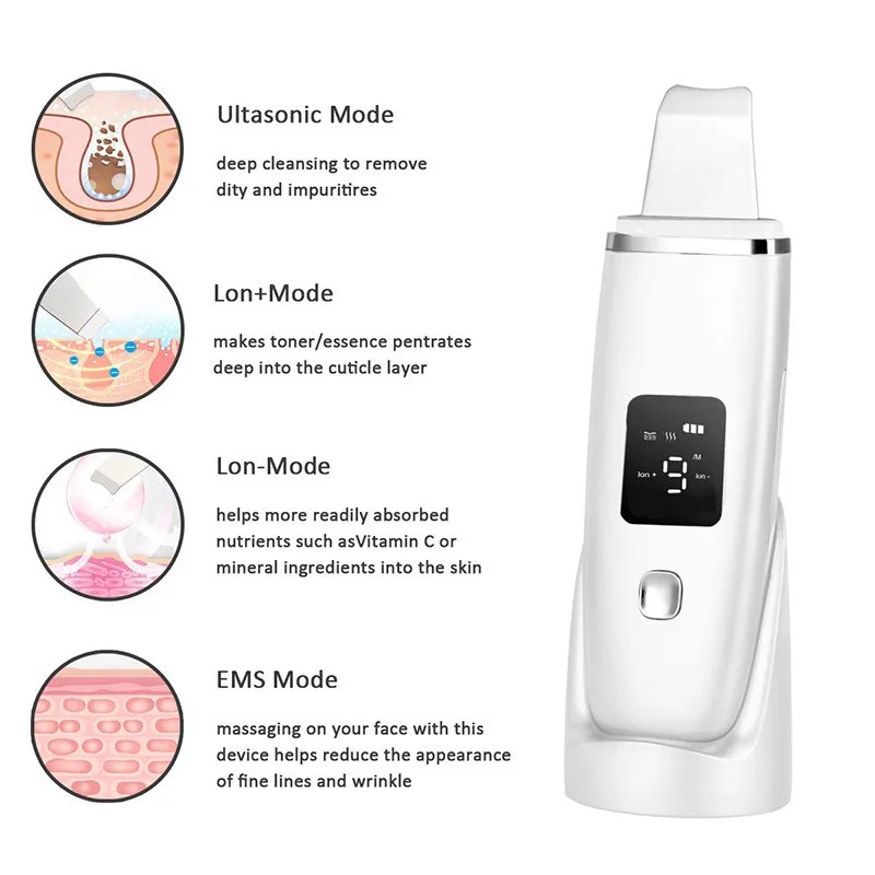 

New High Quality Facial Skin Exfoliator Device Face Lifting Tool EMS Ion Ultrasonic Skin Scrubber Peeling Beauty Machine