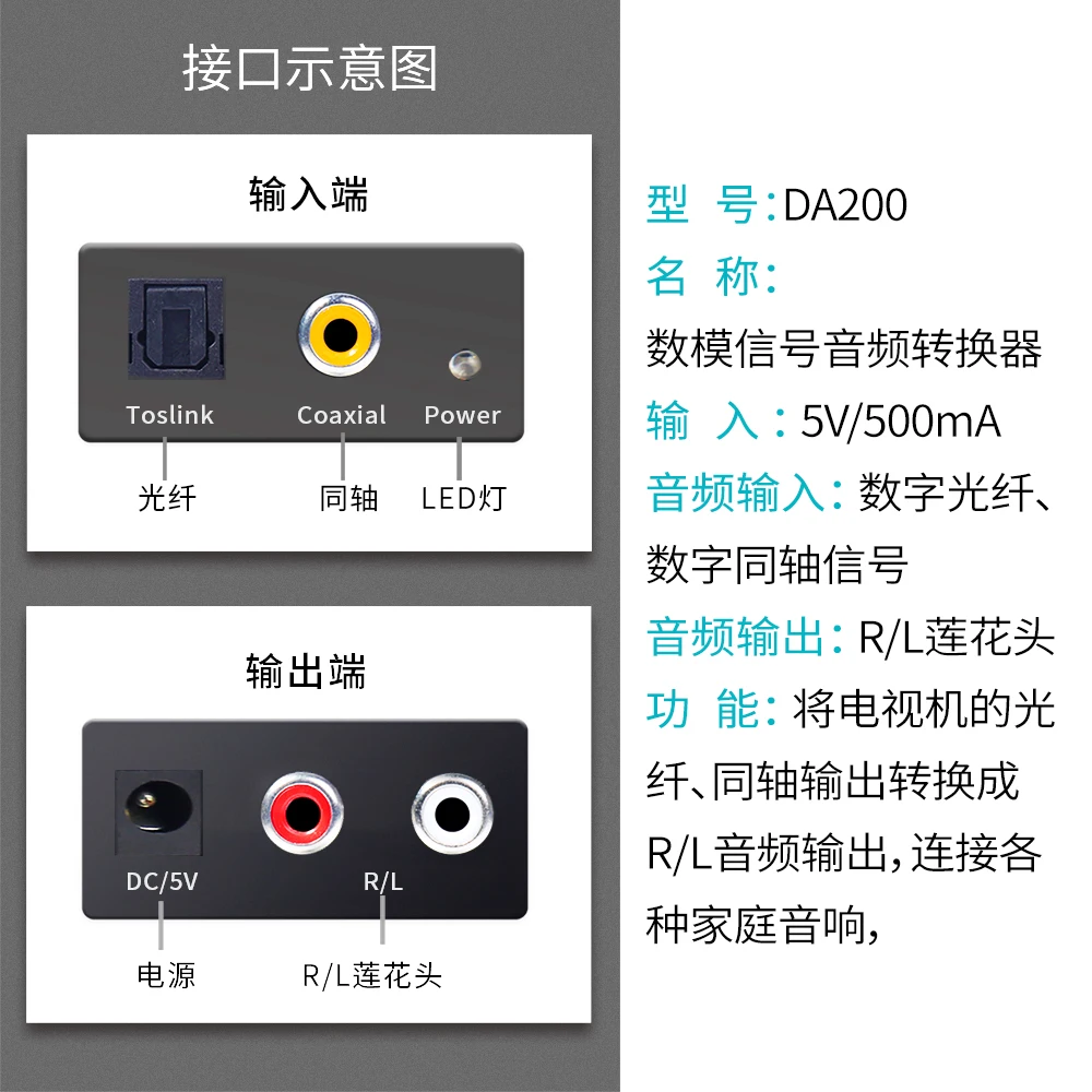 Цифро-аналоговый преобразователь DAC цифровой SPDIF Toslink в аналоговый стерео аудио L/R конвертер адаптер с оптическим кабелем для ТВ DVD