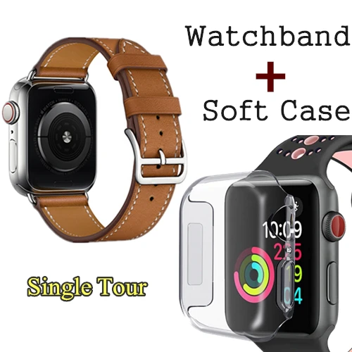 Herm логотип на застежке Свифт кожаный двойной один тур часы ремешок для Apple Watch серии 5 4 3 44 мм 40 мм браслет для iWatch - Цвет ремешка: Brown
