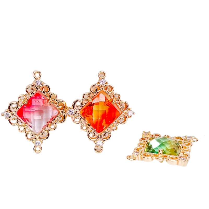 

KC Gold Color Plated Rhinestone Eardrop Crystal Pendant Charms Necklace Earring Accessories Jewelry Component Diy Material 4pcs