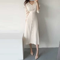 one piece dress woman elegant dresses 2020 spring autumn new single breasted long sleeve dress korean office party dresses lady