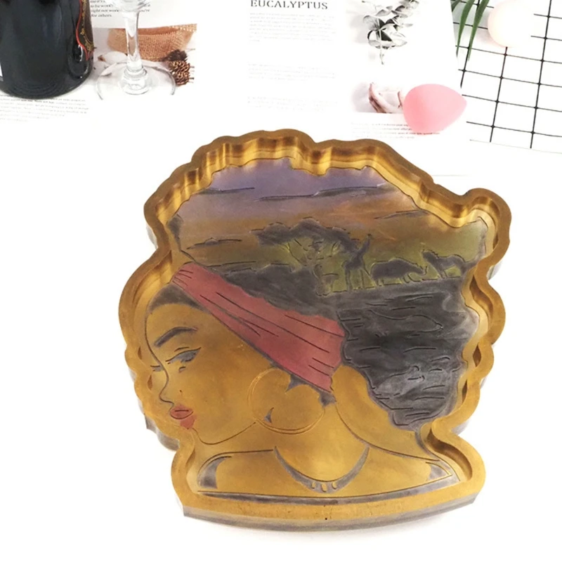 

African Goddess Tray Crystal Epoxy Resin Mold Serving Plate Coaster Silicone Mould DIY Handmade Crafts Home Decoration Tool