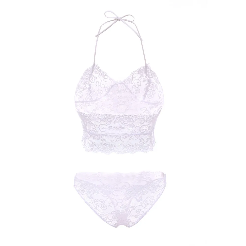 Комплект женского кружевного нижнего белья прозрачное однотонное ажурное