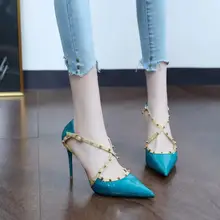 Chaussures à talons aiguilles pour femmes, chaussures à rivets, de haute qualité, avec boucle croisée, pour fête, boîte de nuit, Sexy  (1)