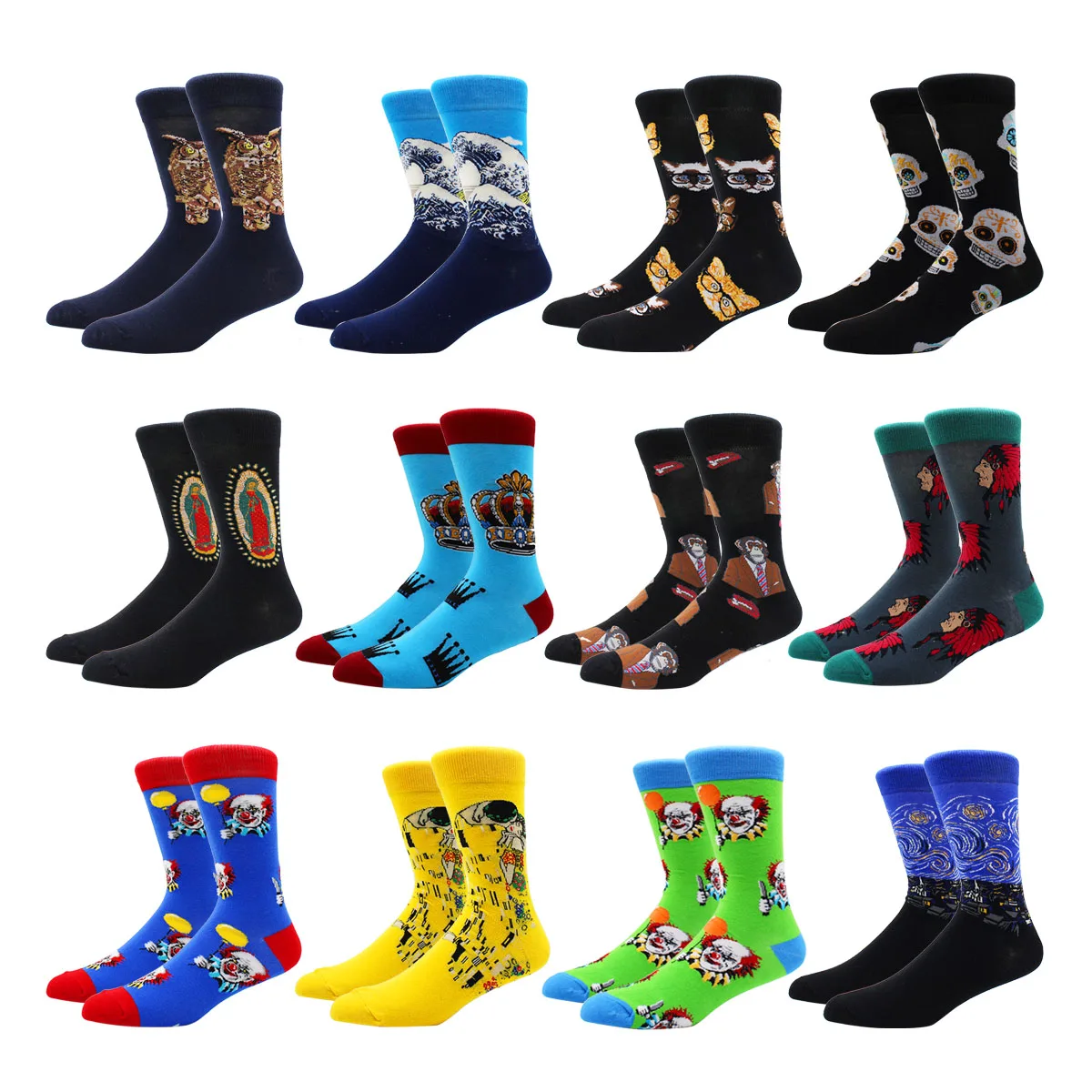 

Happy Funny Women Socks Print Art Painting Cotton Socks Clown Crown Skullcandy Fashion Harajuku Colorful Autumn Winter Socks Men