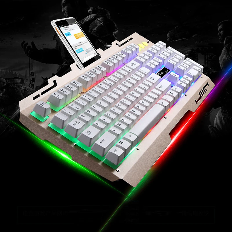 

Mechanical Gaming Keyboard For Computers RGB LED Laser Keyboard 104 Keys White Backlit Keycaps Gaming Accessories For Gamers PC