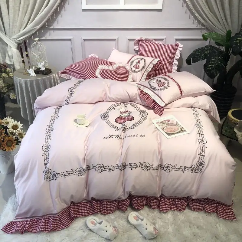 

J3 Bedding Set Queen Size embroidery Bedding Sheet egyptian cotton Bed Linen ropa de cama King Bed Set Duvet Cover J/7pcs