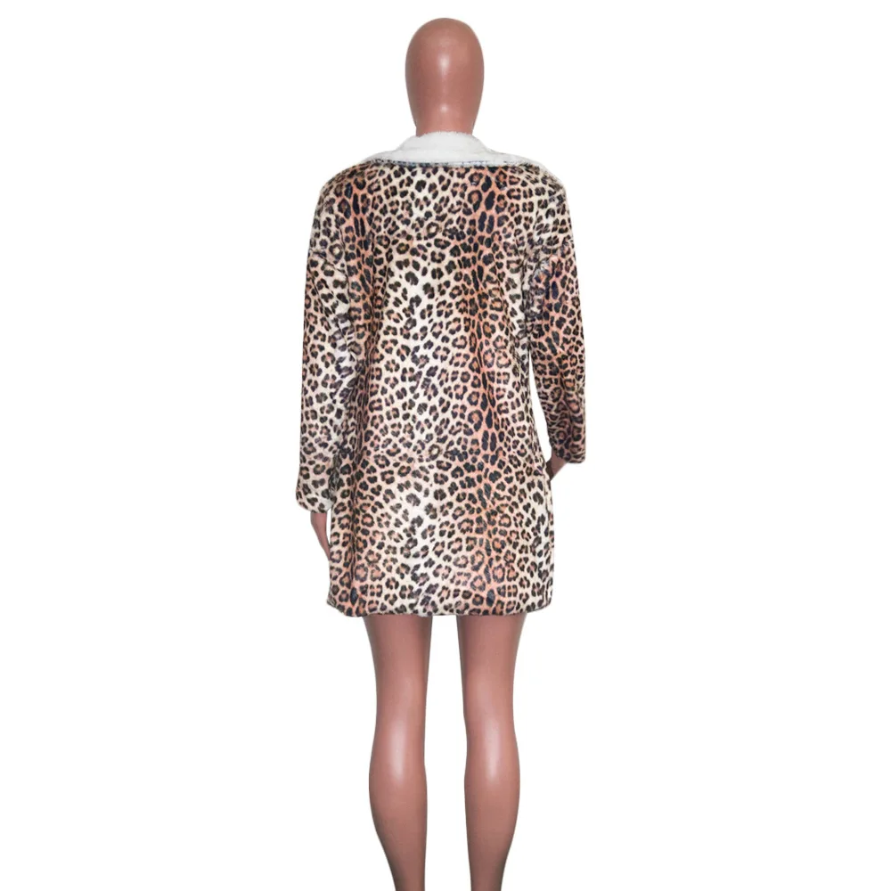 Fashion Leopard Print Womne Long Coat Velvet Turn Down Collar With Pocket Keep Warm Jackets Women 2020 |