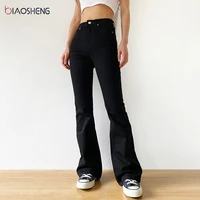 flared jeans woman high waist denim trousers for female vintage clothes fashion black full length oversize wide leg pants 2021