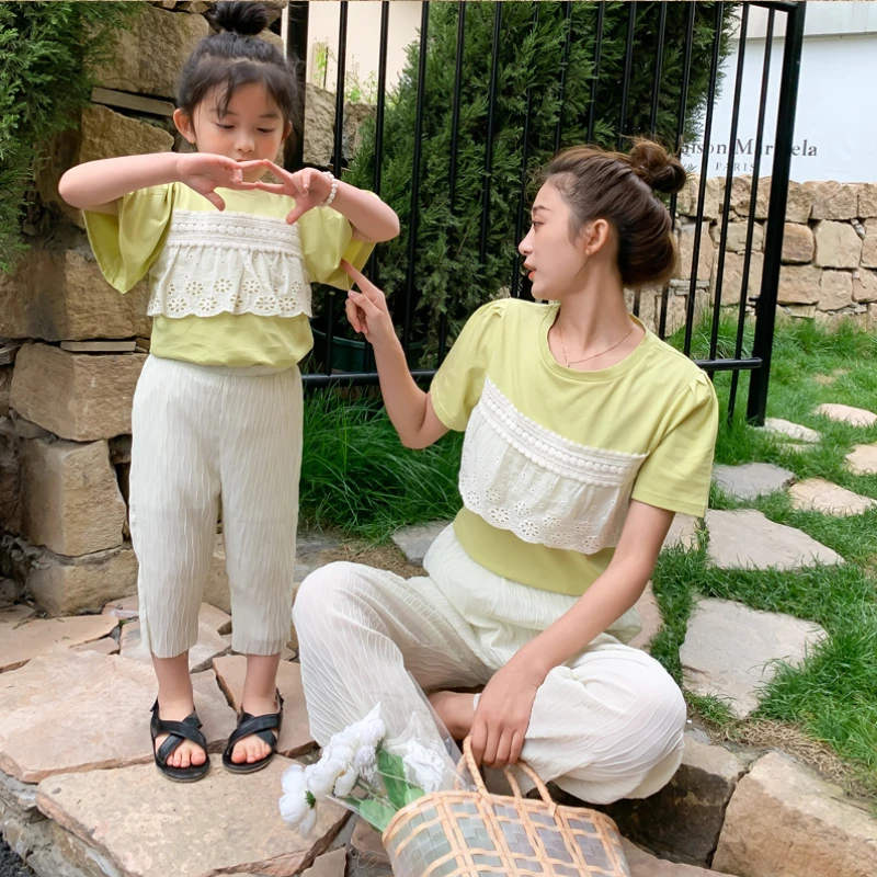 

Summer mother and daughter fashion thin cool rumpled chiffon pants 2021 casual 2 colors all-match trousers