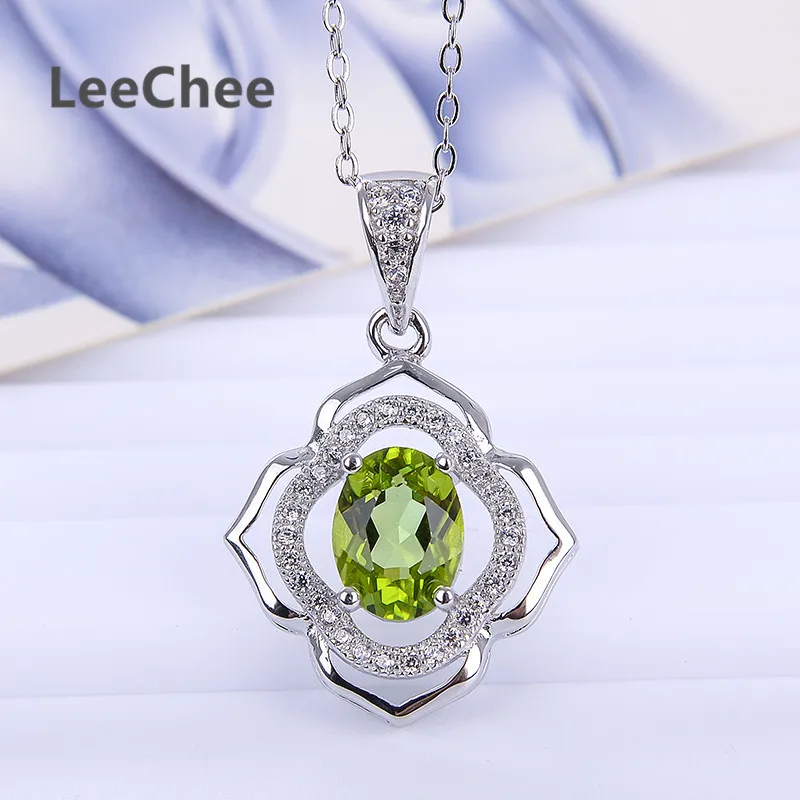 

LeeChee 100% Natural Peridot pendant 6*8mm Green gemstone necklace for women Anniversary gift Real 925 Solid Sterling Silver