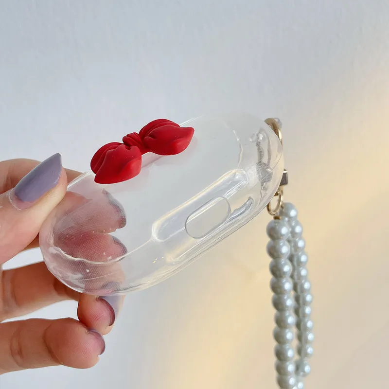 Новый милый розовый красный бант из ТПУ прозрачный чехол для наушников студийной