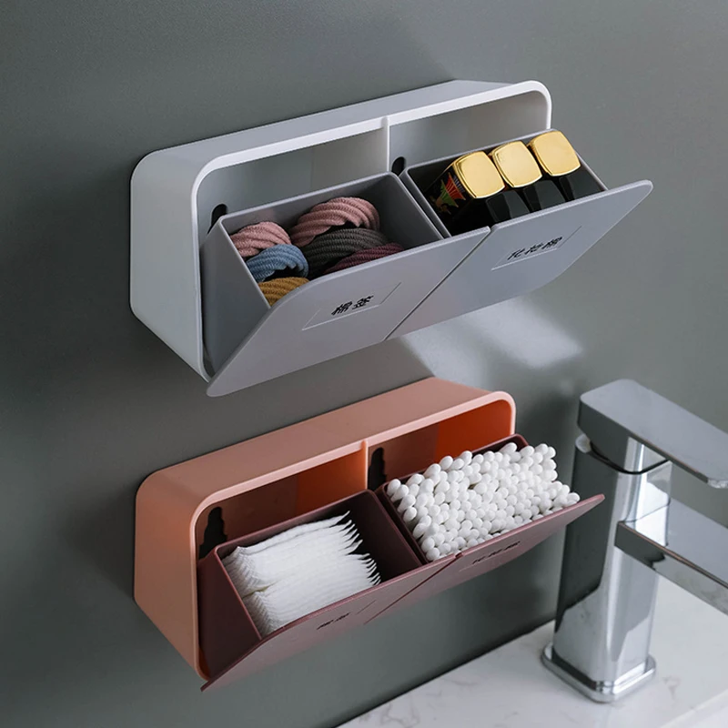 

Automatic Flip Dustproof Storage Box Wall Mounted Cotton Swab Lipstick Object Sorting Box Plastic Storage Container Bracket