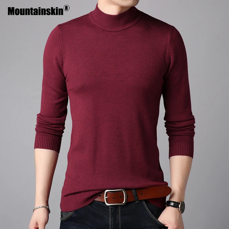 Мужской повседневный вязаный свитер Mountainskin однотонный шерстяной с полувысоким